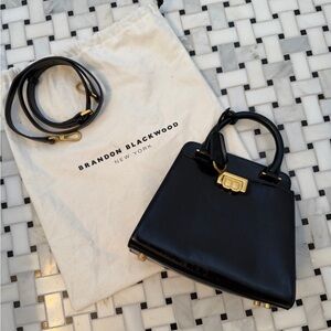 Brandon Blackwood Black Leather Mini Top-Handle Crossbody with Gold Hardware